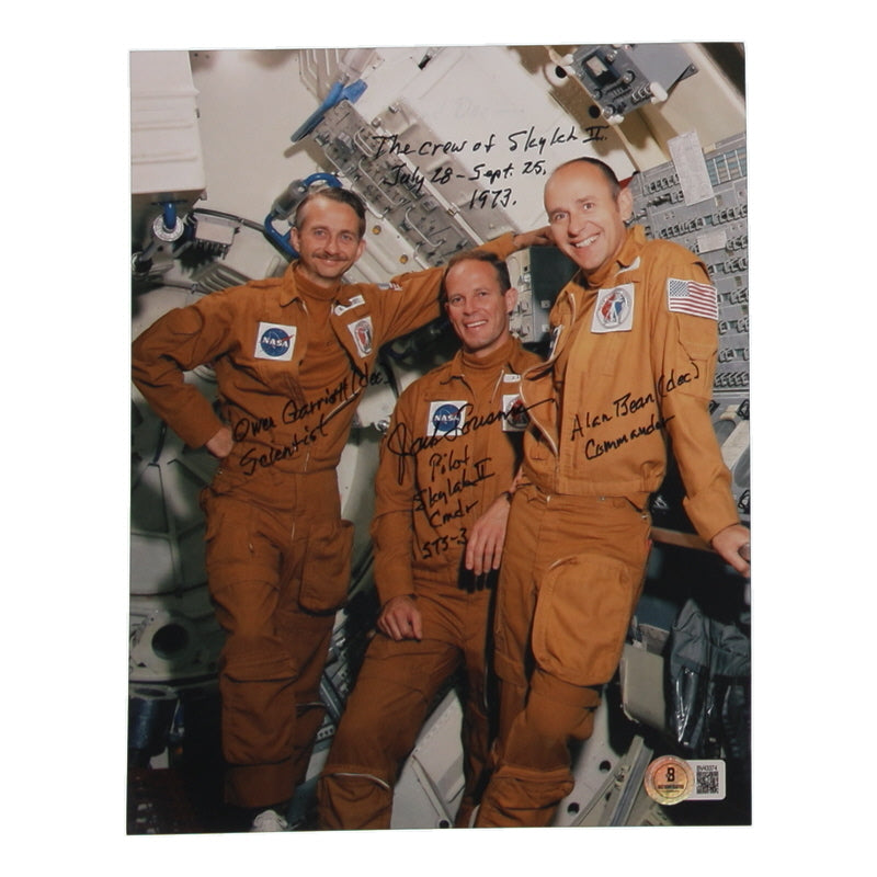 Jack Lousma, Owen Garriott, & Alan Bean Signed (Beckett) 8x10 Photo with Multiple Inscriptions - Nasa Astronauts