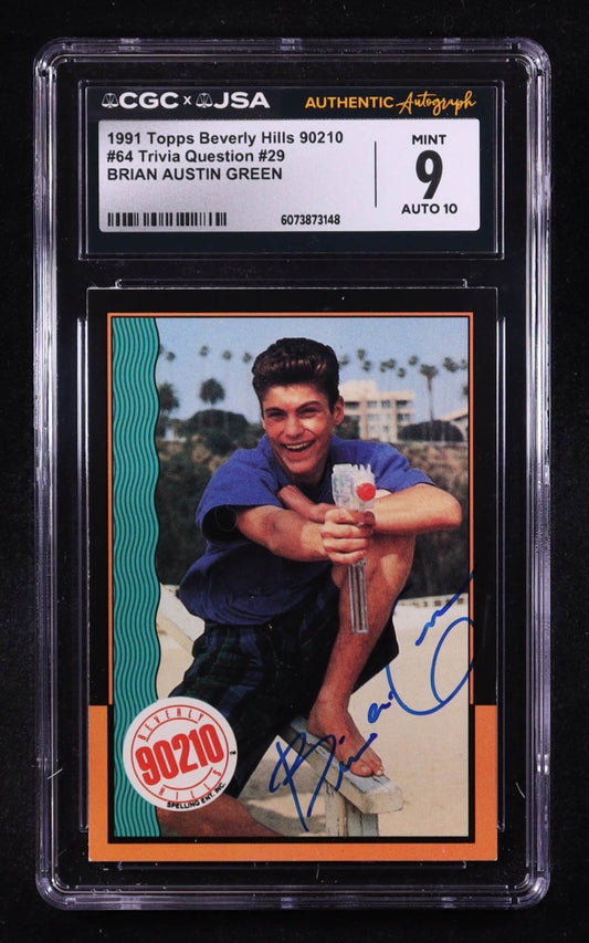 Brian Austin Green Signed 1991 Topps Beverly Hills 90210 Trivia Question #29 #64 (CGC 9 | Autograph Graded CGC 10) Autograph Graded CGC 10