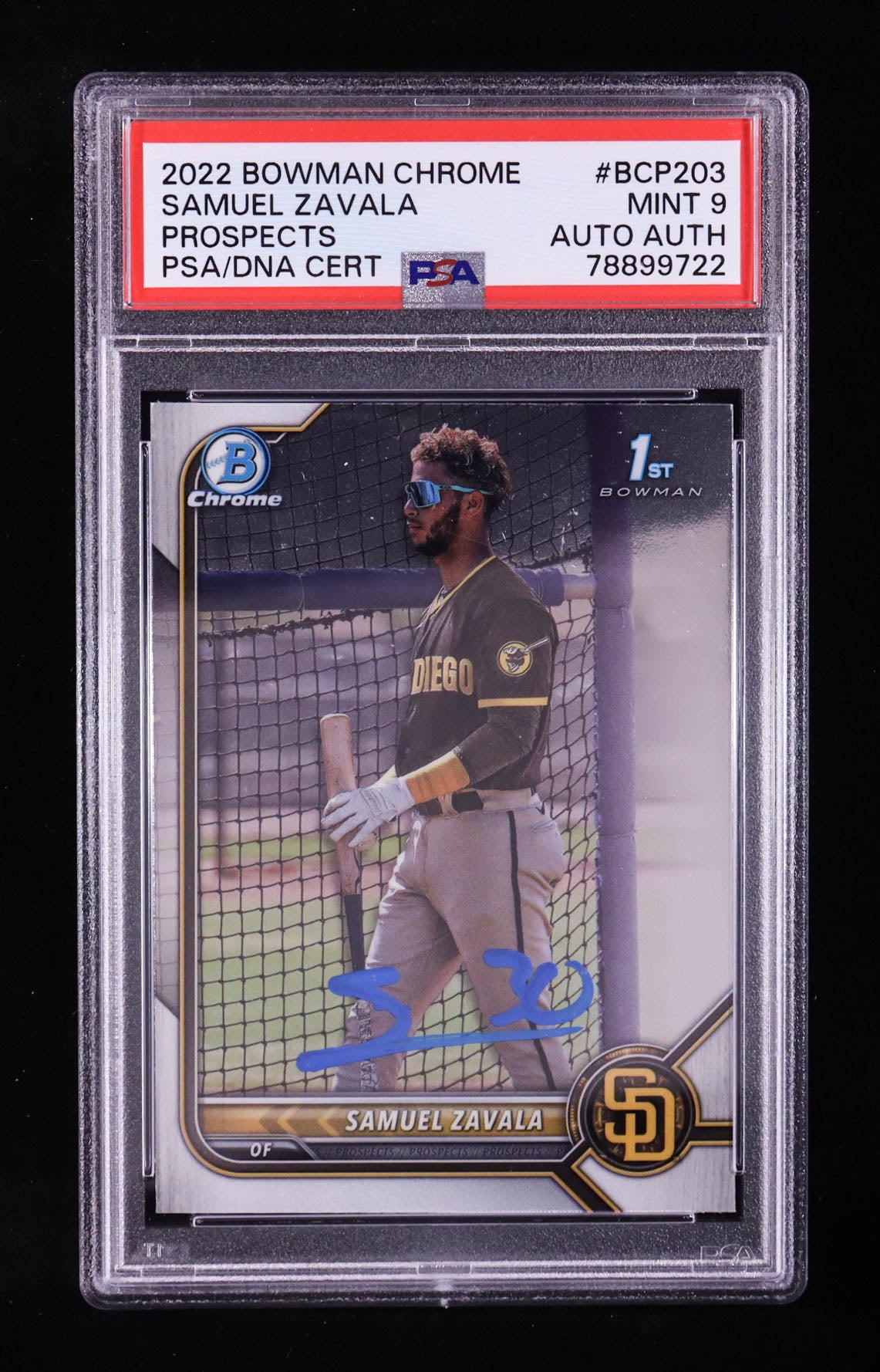 Samuel Zavala Signed 2022 Bowman Chrome 1st Prospects #BCP-203 RC (PSA 9 | Autograph Graded PSA) Rookie Card | Autograph Graded PSA Authentic