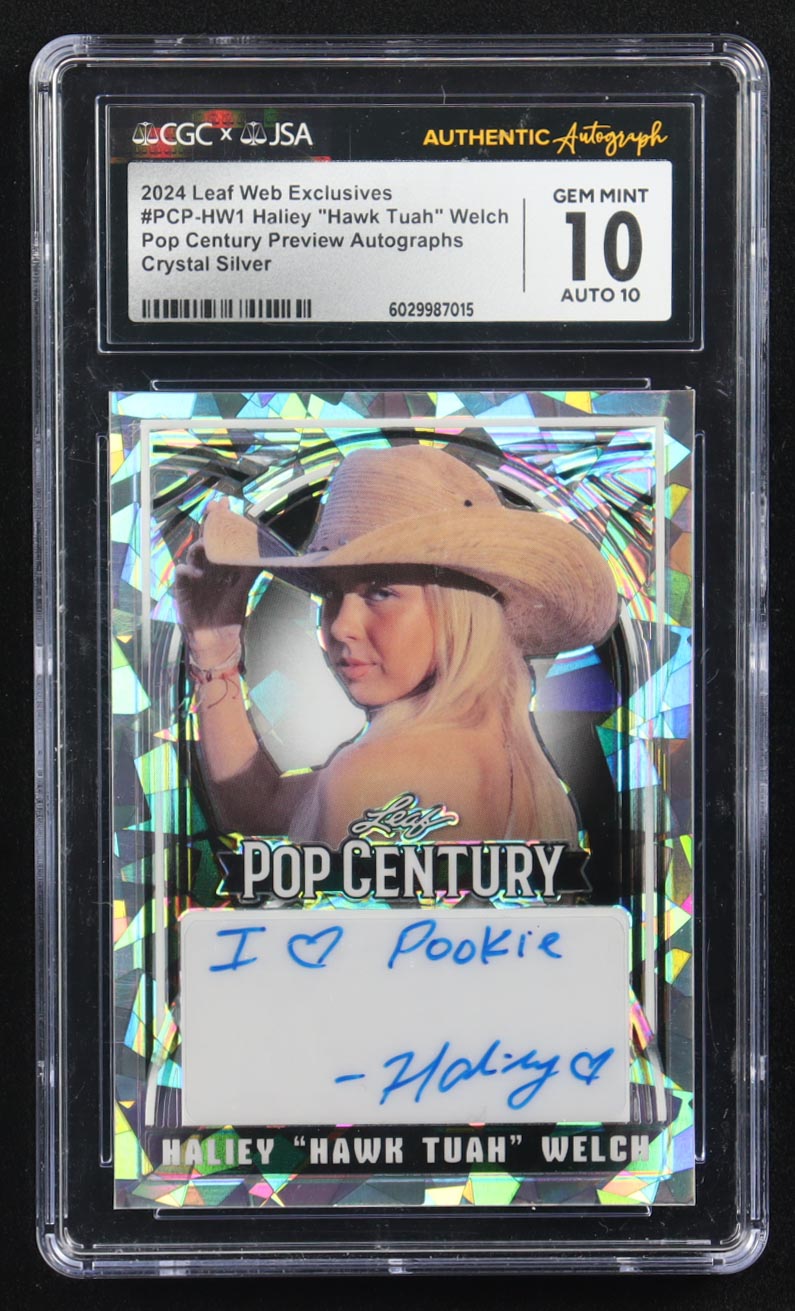 Hailey "Hawk Tuah" Welch 2024 Leaf Pop Century Preview Web Exclusives Silver Crystals Autographs #PCPHW1 (CGC x JSA 10 | Auto Grade CGC x JSA 10)