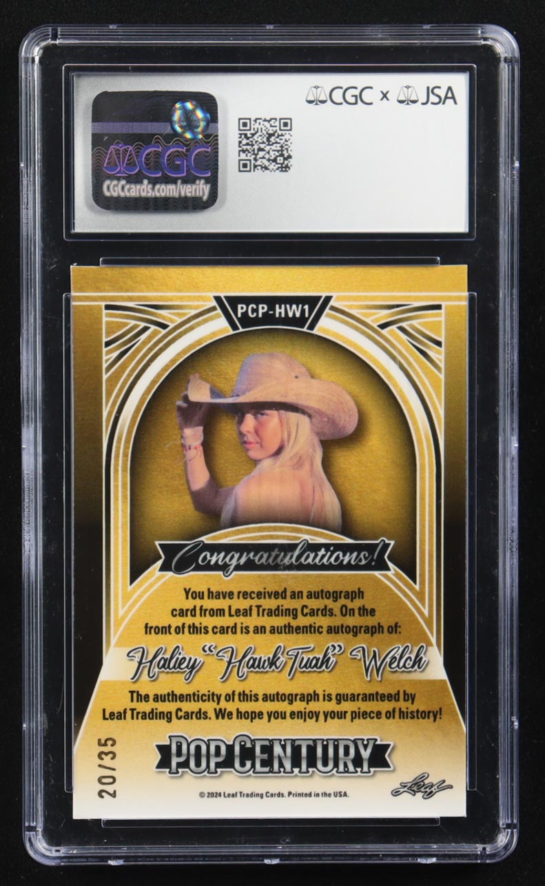 Hailey "Hawk Tuah" Welch 2024 Leaf Pop Century Preview Web Exclusives Silver Crystals Autographs #PCPHW1 (CGC x JSA 10 | Auto Grade CGC x JSA 10)
