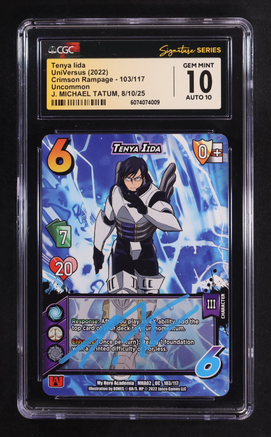J. Michael Tatum Signed 2022 UniVersus My Hero Academia Crimson Rampage #103 Tenya Iida (CGC 10 | Auto 10) Voice Actor Of Tenya Iida