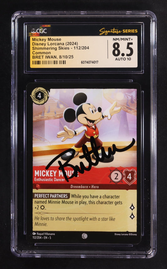 Bret Iwan Signed 2024 Disney Lorcana TCG Shimmering Skies #112 Mickey Mouse - Enthusiastic Dancer (CGC 8.5 | Auto 10) Voice Actor Of Mickey Mouse