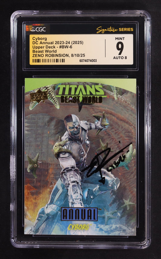 Zeno Robinson Signed 2023-24 Upper Deck DC Annual Beast World #BW6 Cyborg (CGC 9 | Auto 8) Voice Actor Of Cyborg