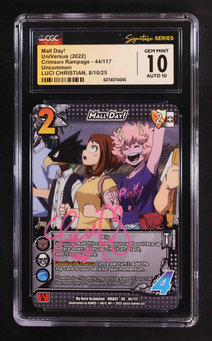 Luci Christian Signed 2022 UniVersus My Hero Academia Crimson Rampage #44 Mall Day! (CGC 10 | Auto 10) Voice Actor Of Ochaco Uraraka
