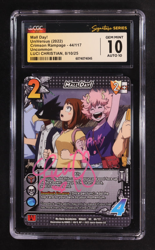 Luci Christian Signed 2022 UniVersus My Hero Academia Crimson Rampage #44 Mall Day! (CGC 10 | Auto 10) Voice Actor Of Ochaco Uraraka