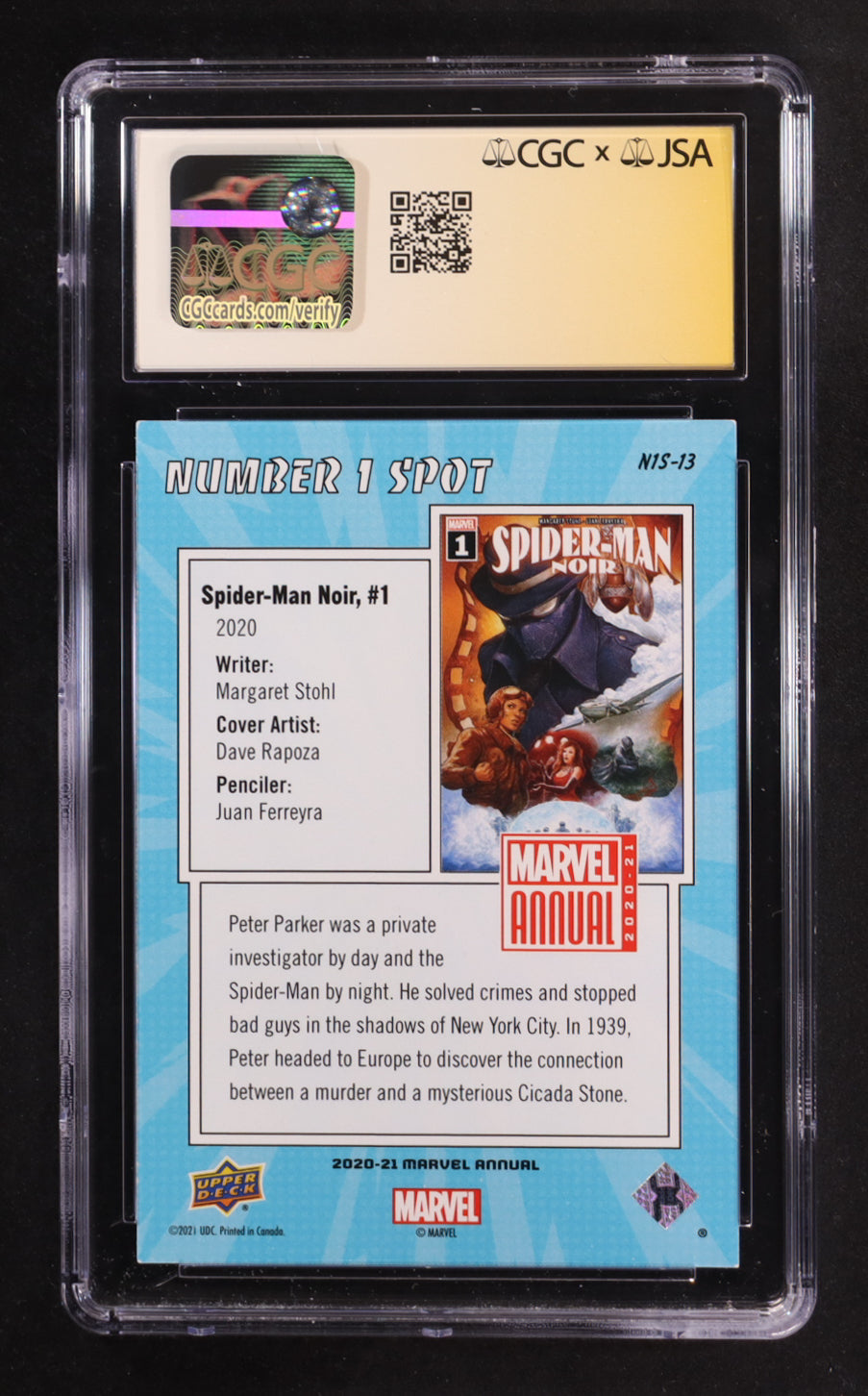 Christopher Barnes Signed 2020-21 Upper Deck Marvel Annual Number 1 Spot #N1S13 Spider-Man Noir (CGC 8.5 | Auto 8) Voice Actor Of Spider-Man Noir