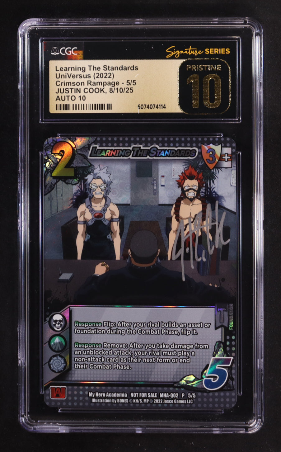 Justin Cook Signed 2022 UniVersus My Hero Adademia Crimson Rampage Promos #5 Learning The Standards (CGC 10 | Pristine Black Label | Auto 10) Voice Actor Of Eijiro Kirishima