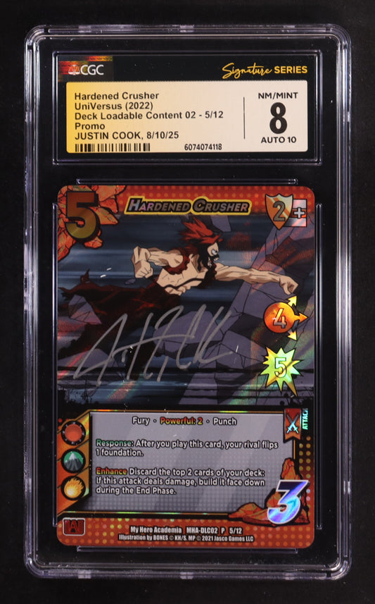 Justin Cook Signed 2022 UniVersus My Hero Academia Crimson Rampage DLC #5 Hardened Crusher (CGC 8 | Auto 10) Voice Actor Of Eijiro Kirishima
