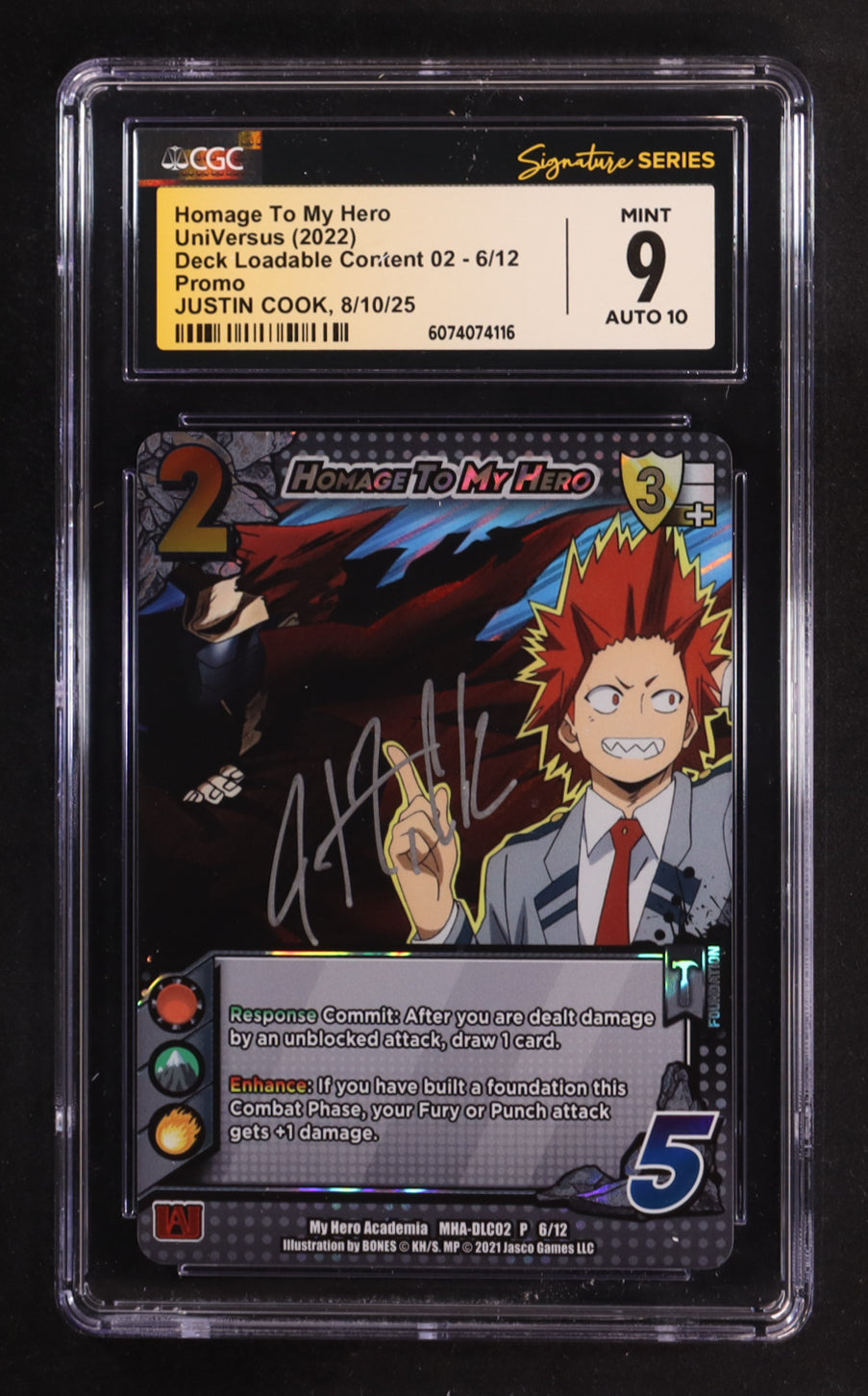 Justin Cook Signed 2022 UniVersus My Hero Academia Crimson Rampage DLC #6 Homage To My Hero (CGC 9 | Auto 10) Voice Actor Of Eijiro Kirishima