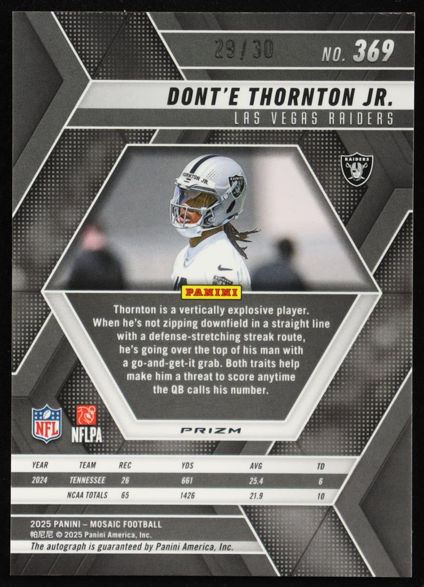Dont'e Thornton Jr. 2025 Panini Mosaic Rookie Autographs Mosaic Pink Spectris FOTL #369 #29/30 RC - Rookie Card | Serially Numbered #29 / 30