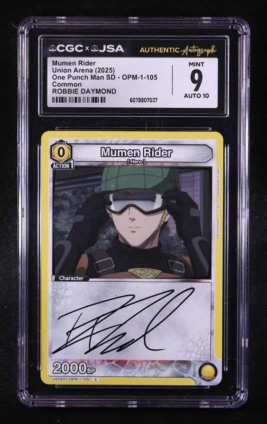 Robbie Daymond Signed 2025 Union Arena TCG One Punch Man Starter Deck #UE06STOPM1105 (CGC 9 | Auto 10) Mumen Rider