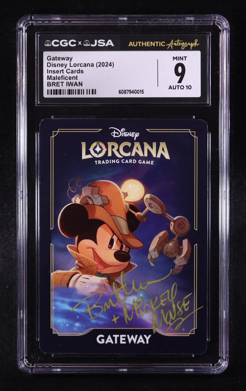 Bret Iwan Signed 2024 Disney Lorcana TCG Maleficent Gateway Insert #NNO Inscribed "Mickey Mouse" (CGC 9 | Auto 10) Mickey Mouse