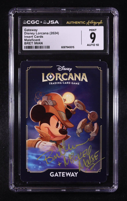 Bret Iwan Signed 2024 Disney Lorcana TCG Maleficent Gateway Insert #NNO Inscribed "Mickey Mouse" (CGC 9 | Auto 10) Mickey Mouse