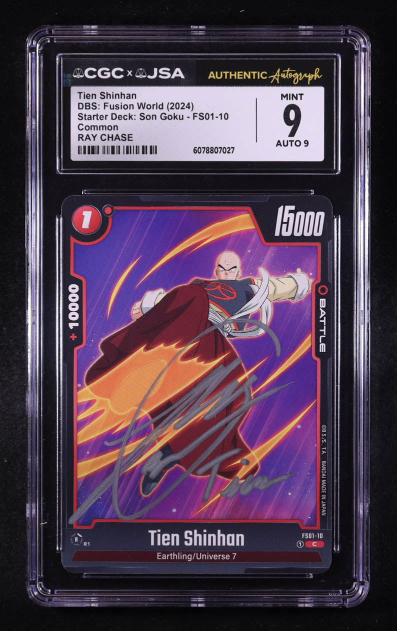 Ray Chase Signed 2024 Dragon Ball Super Fusion World Starter Deck Son Goku #FS0110 Inscribed "Tien" (CGC 9 | Auto 9) Tien Shinhan