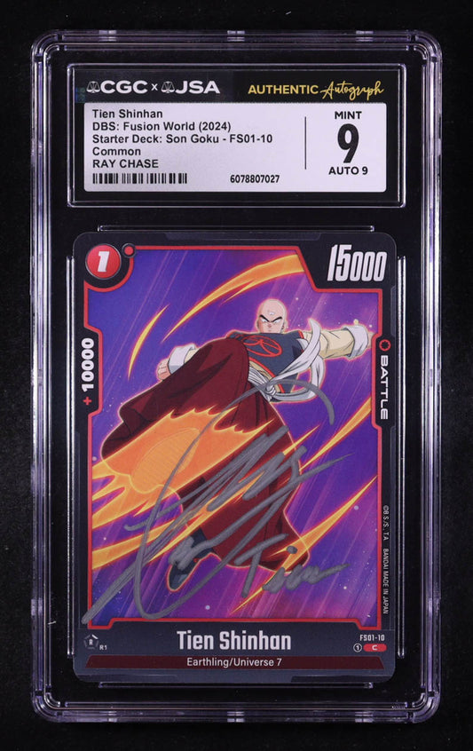 Ray Chase Signed 2024 Dragon Ball Super Fusion World Starter Deck Son Goku #FS0110 Inscribed "Tien" (CGC 9 | Auto 9) Tien Shinhan