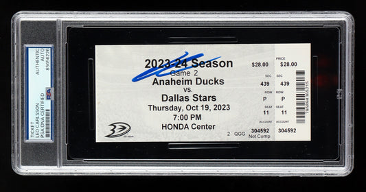 Leo Carlsson Signed 2023 NHL Debut + 1st Goal Ticket (PSA)