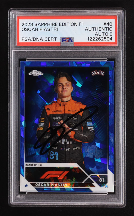 Oscar Piastri Signed 2023 Topps Chrome Sapphire Edition F1 #40 RC (PSA | Autograph Graded PSA 9) Rookie Card | Autograph Graded PSA 9
