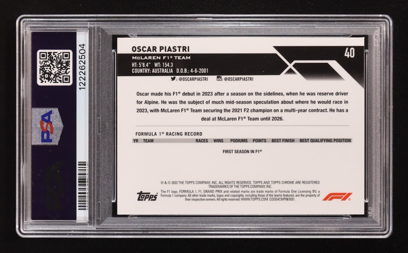 Oscar Piastri Signed 2023 Topps Chrome Sapphire Edition F1 #40 RC (PSA | Autograph Graded PSA 9) Rookie Card | Autograph Graded PSA 9