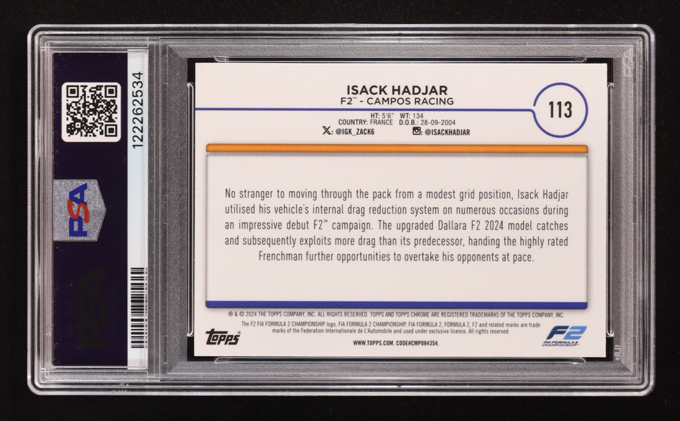 Isack Hadjar Signed 2024 Topps Chrome F1 #113 RC (PSA | Autograph Graded PSA 10) Rookie Card | Autograph Graded PSA 10
