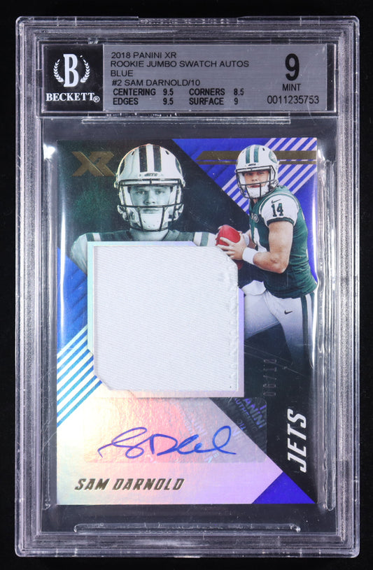Sam Darnold 2018 Panini XR Rookie Jumbo Swatch Autographs Blue #2 #06/10 RC (Beckett 9 | Auto Grade BGS 10) - Rookie Card | Serially Numbered #06 / 10