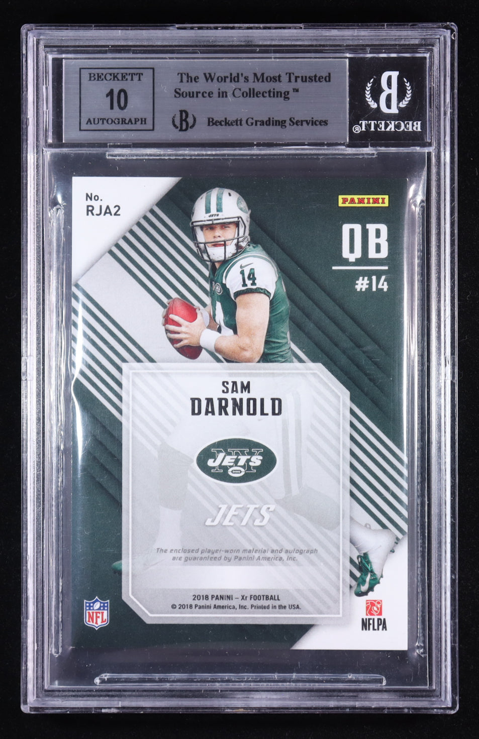 Sam Darnold 2018 Panini XR Rookie Jumbo Swatch Autographs Blue #2 #06/10 RC (Beckett 9 | Auto Grade BGS 10) - Rookie Card | Serially Numbered #06 / 10