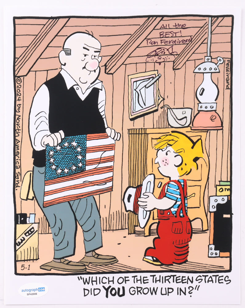 Ron Ferdinand Signed (ACOA) "Dennis the Menace" 8x10 Photo Inscribed "All The Best!" with Hand-Drawn Sketch
