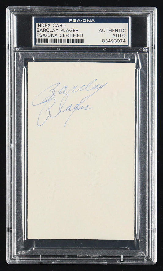 Barclay Plager Signed 3x5 Index Card (PSA)