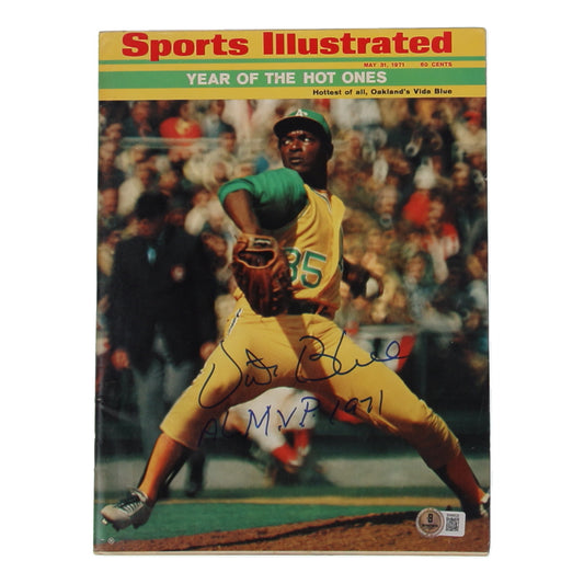 Vida Blue Signed (Beckett) 1971 Sports Illustrated Magazine Inscribed "AL MVP 1971" - No Label