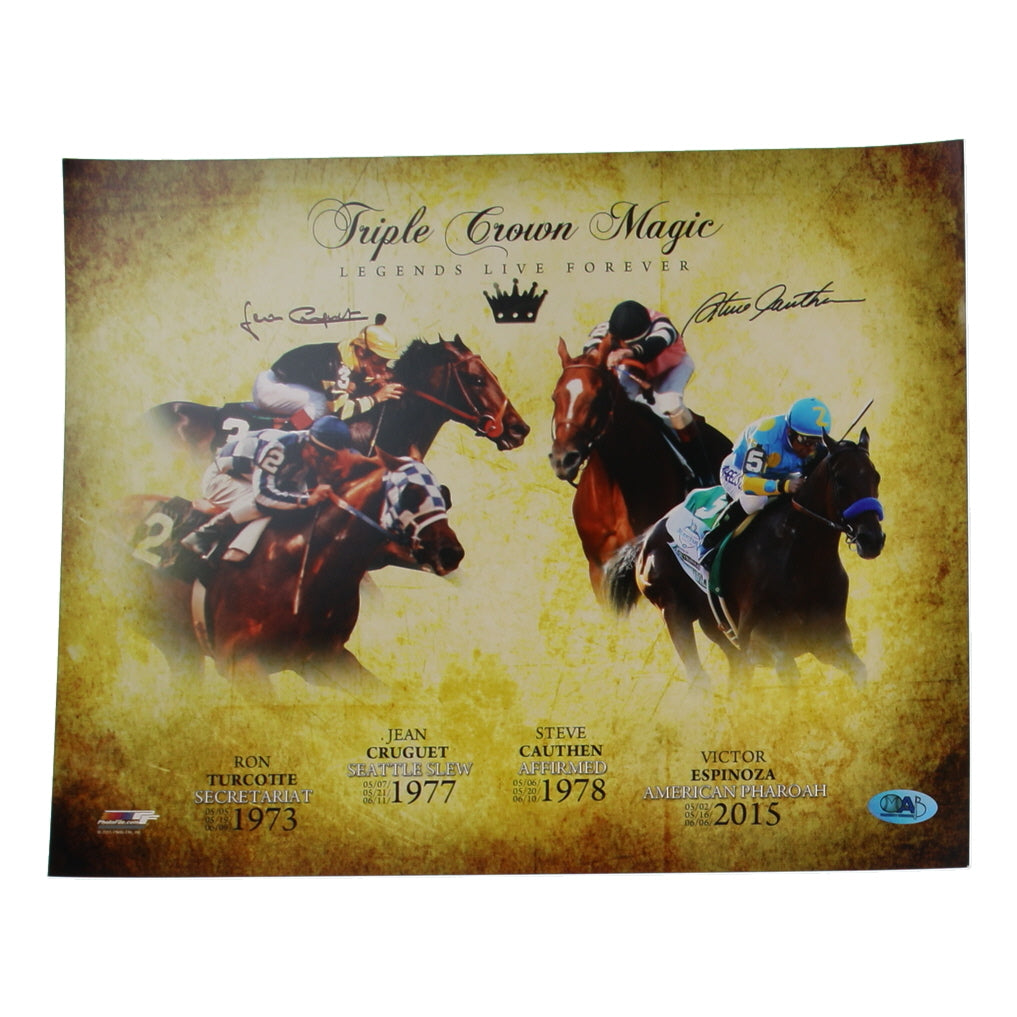 Jean Cruguet & Steve Cauthen Signed "Triple Crown Magic" 16x20 Photo (MAB)