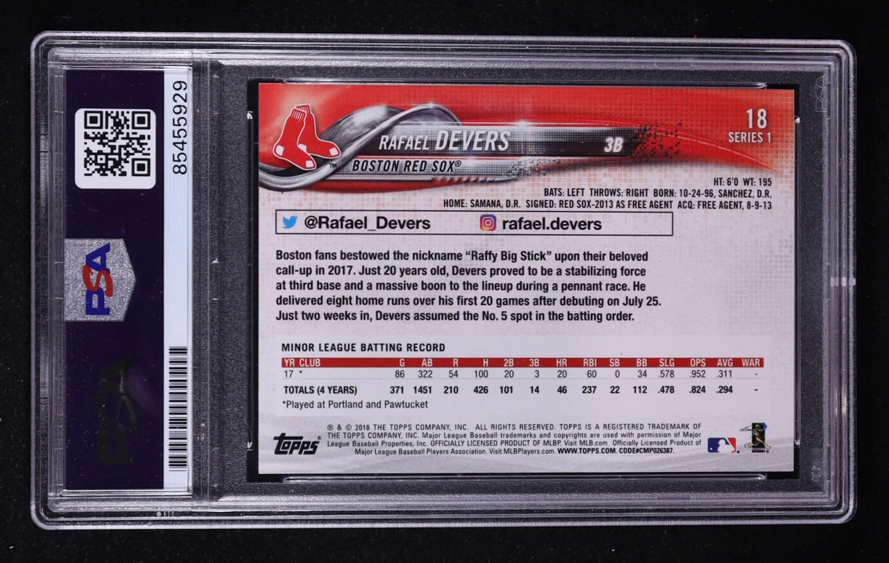 Rafael Devers Signed 2018 Topps Series 1 #18 RC (PSA) Autograph Graded PSA Authentic - Rookie Card