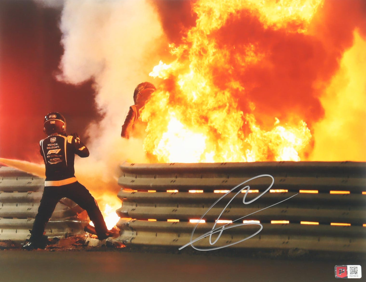 Romain Grosjean Signed F1 11x14 Photo (PA) - Bahrain Grand Prix Crash