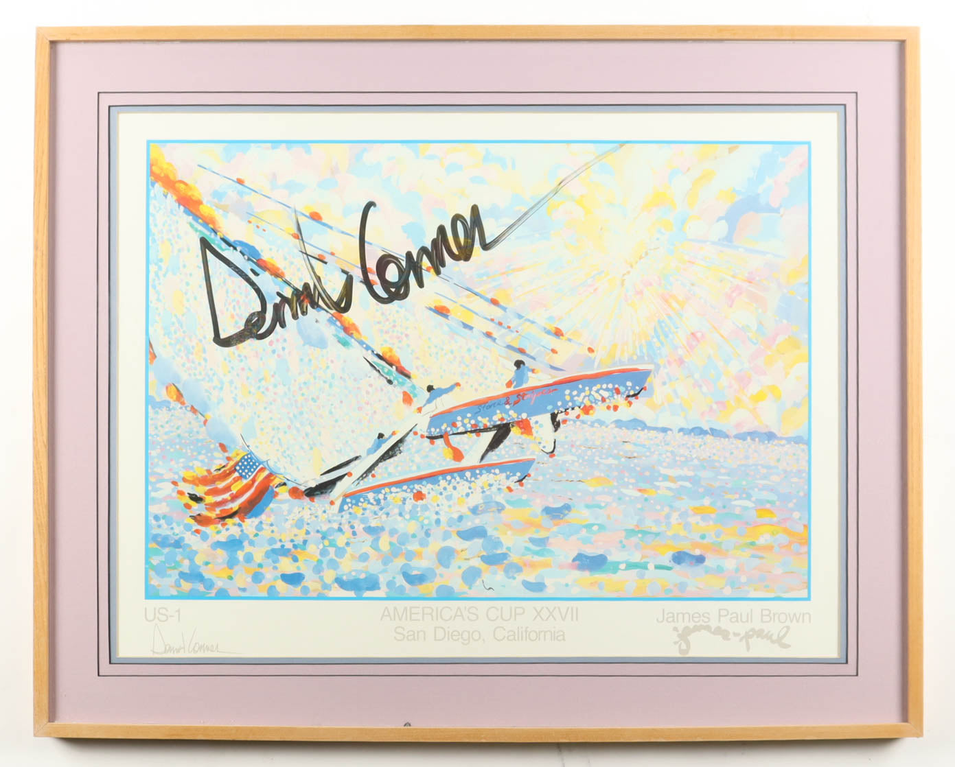 Dennis Conner Signed (JSA) "America's Cup XXVII" Custom Framed James Brown Art Print Display