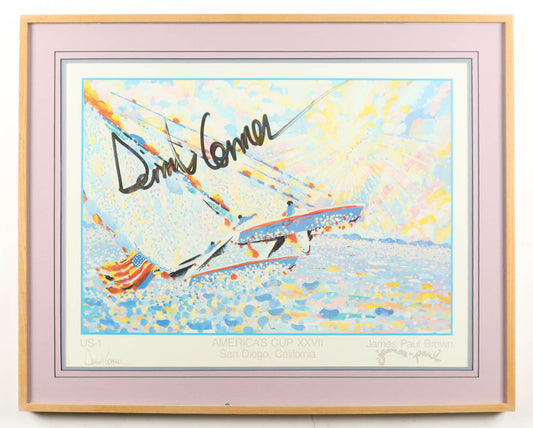 Dennis Conner Signed (JSA) "America's Cup XXVII" Custom Framed James Brown Art Print Display