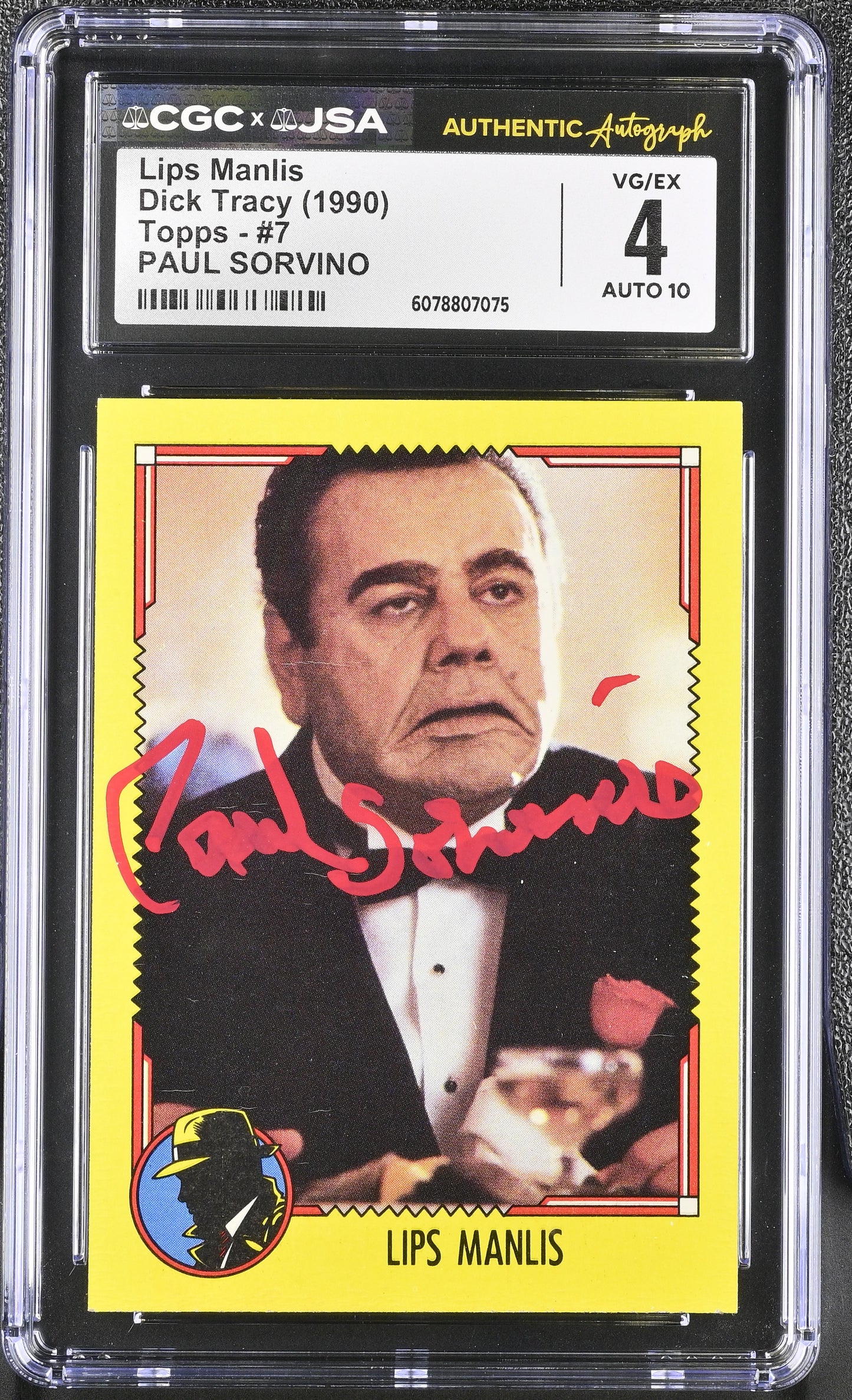 Paul Sorvino Signed 1990 Topps Dick Tracy #7 Lips Manlis (CGC 4 | Autograph Grade 10)