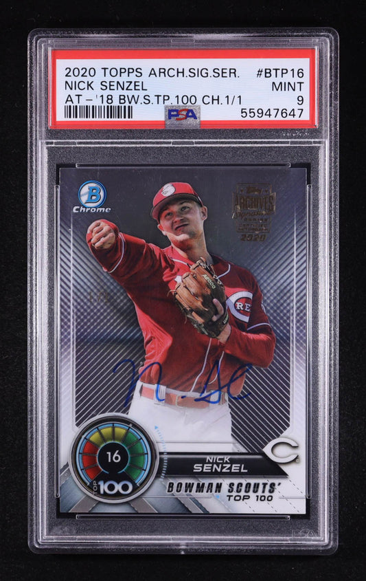 Nick Senzel 2020 Topps Archives Signature Series Bowman Scout's Top 100 #BTP16 RC #1/1 (PSA 9) - Rookie Card