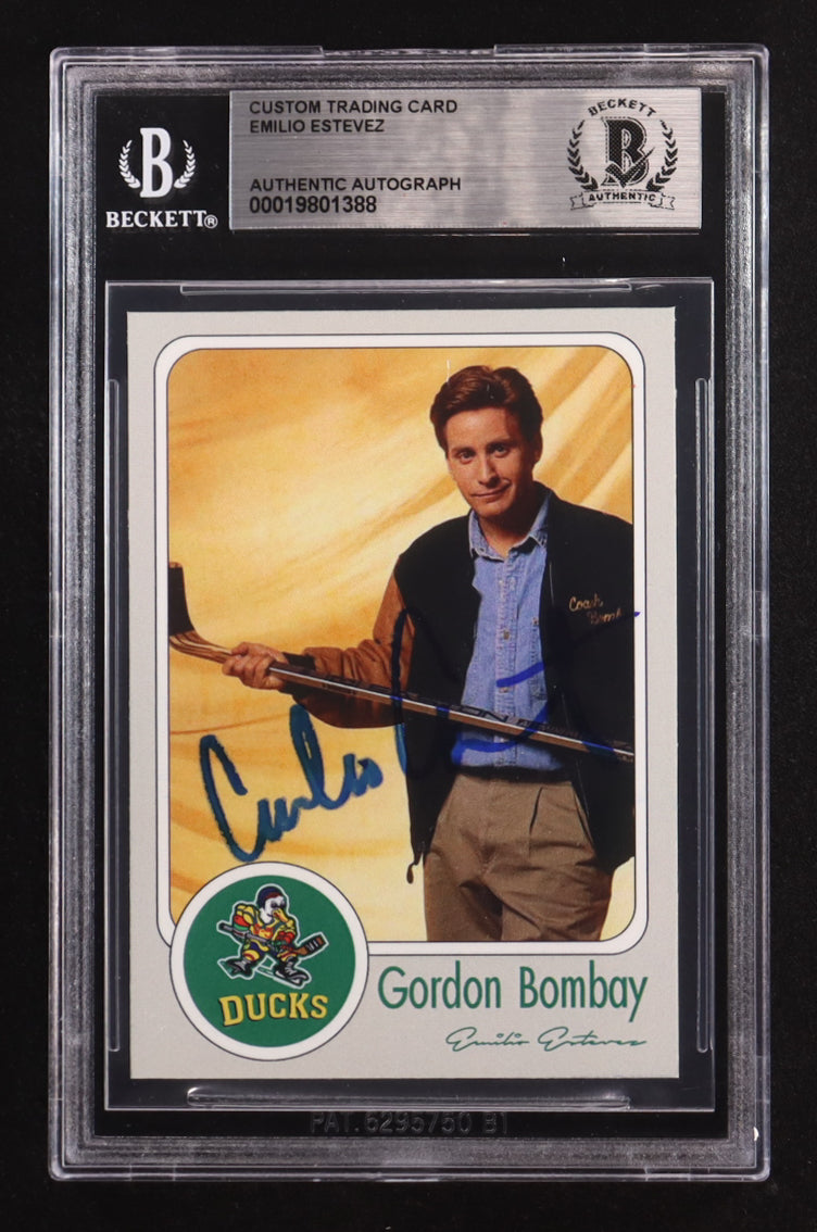 Emilio Estevez Signed Custom Mighty Ducks Trading Card Gordon Bombay (BGS) Autograph Graded (BGS) Authentic