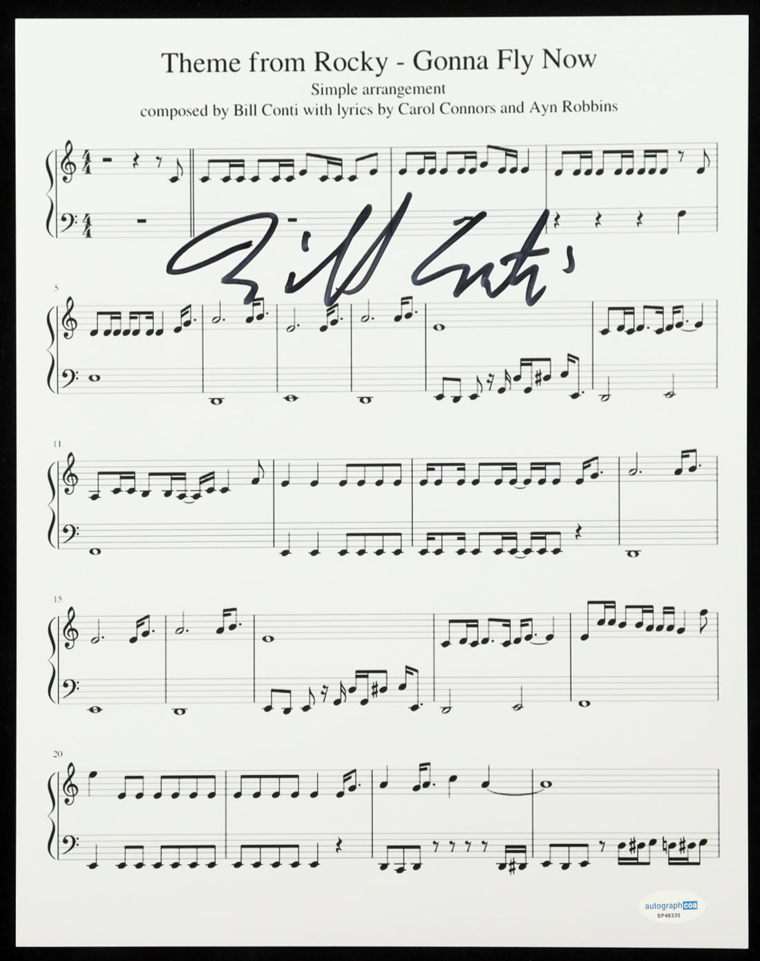 Bill Conti Signed (ACOA) "Gonna Fly Now" 11x14 Music Sheet Photo - "Rocky"