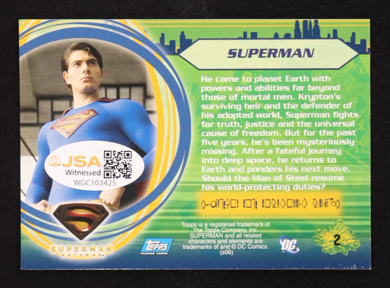 Brandon Routh Signed (JSA) Superman 2006 Topps Superman Returns #2 - JSA Witnessed | Superman / Clark Kent