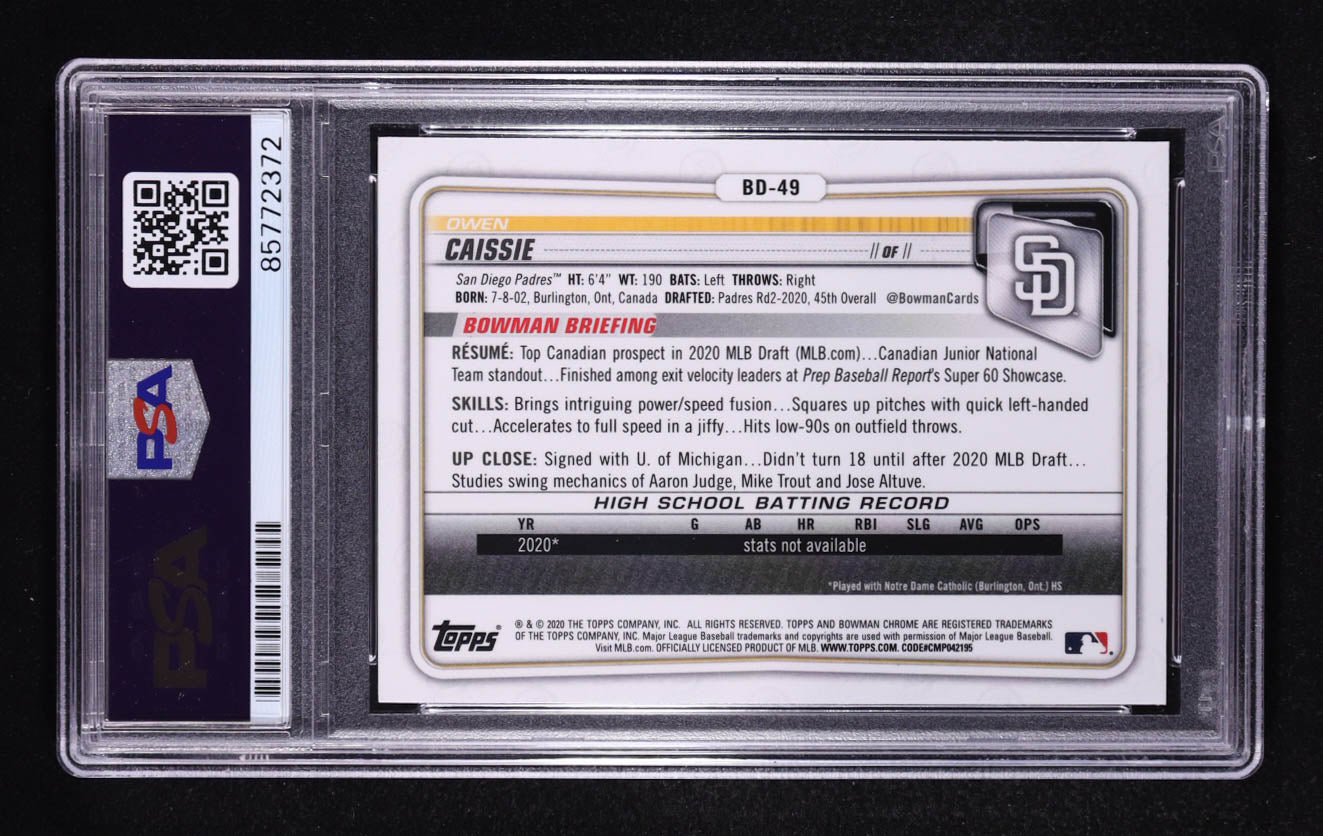 Owen Caissie Signed 2020 Bowman Draft Chrome #BD-49 RC (PSA) Rookie Card | Autograph Graded PSA Authentic