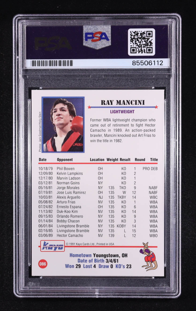 Ray Mancini Signed 1991 Kayo #86 Inscribed "Boom Boom" (PSA)