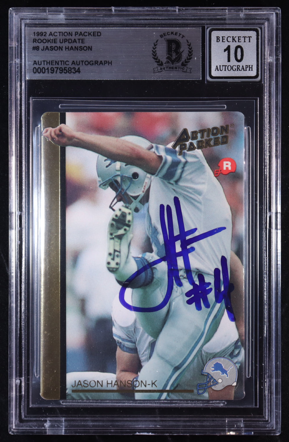 Jason Hanson Signed 1992 Action Packed Rookie Update #8 RC (BGS | Auto 10) Rookie Card | Autograph Graded 10