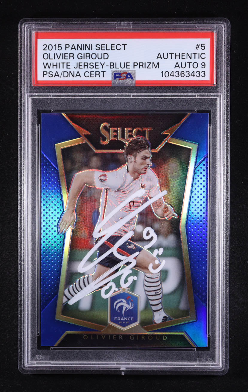 Olivier Giroud Signed 2015-16 Panini Select White Jersey Blue Prizm #5 #228/299 (PSA | Autograph Graded PSA 9) Autograph Graded PSA 9 | Serially Numbered #228 / 299