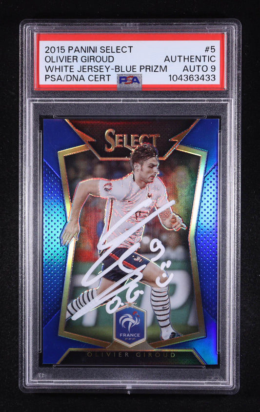 Olivier Giroud Signed 2015-16 Panini Select White Jersey Blue Prizm #5 #228/299 (PSA | Autograph Graded PSA 9) Autograph Graded PSA 9 | Serially Numbered #228 / 299