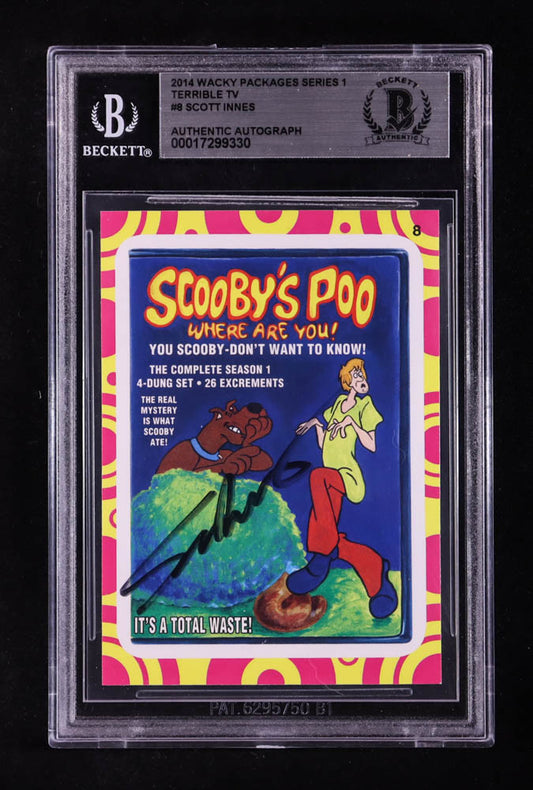 Scott Innes Signed 2014 Wacky Packages Series 1 Terrible TV Scooby's Poo #8 (BGS) Autograph Graded BGS Authentic