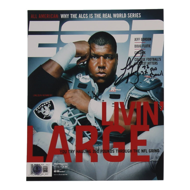 Lincoln Kennedy Signed (Beckett) Raiders 8x10 Photo Inscribed "3x Pro Bowl"