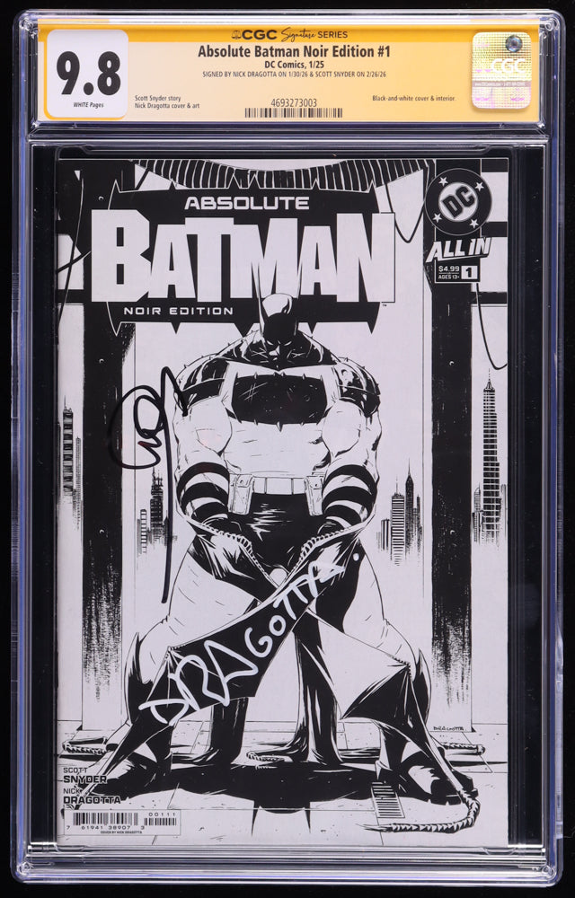 Nick Dragotta & Scott Snyder Signed 2025 "Absolute Batman Noir Edition" Issue #1 DC Comic Book (CGC 9.8)