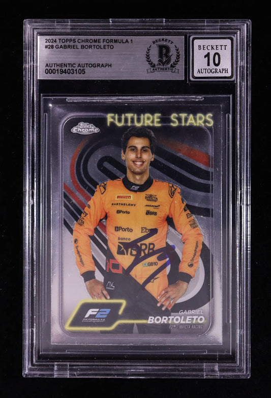 Gabriel Bortoleto Signed 2024 Topps Chrome Formula 1 #28 RC (BGS | Auto 10) Autograph Graded 10 - Rookie Card