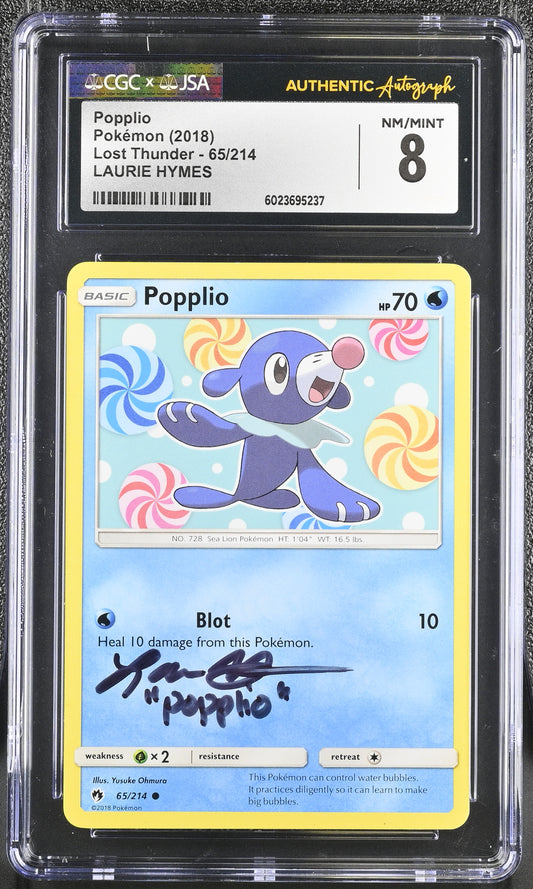 Laurie Hymes Signed Popplio 2018 Lost Thunder #65 Inscribed "Popplio" (CGC&JSA 8) Autograph Graded CGC & JSA - Pokemon