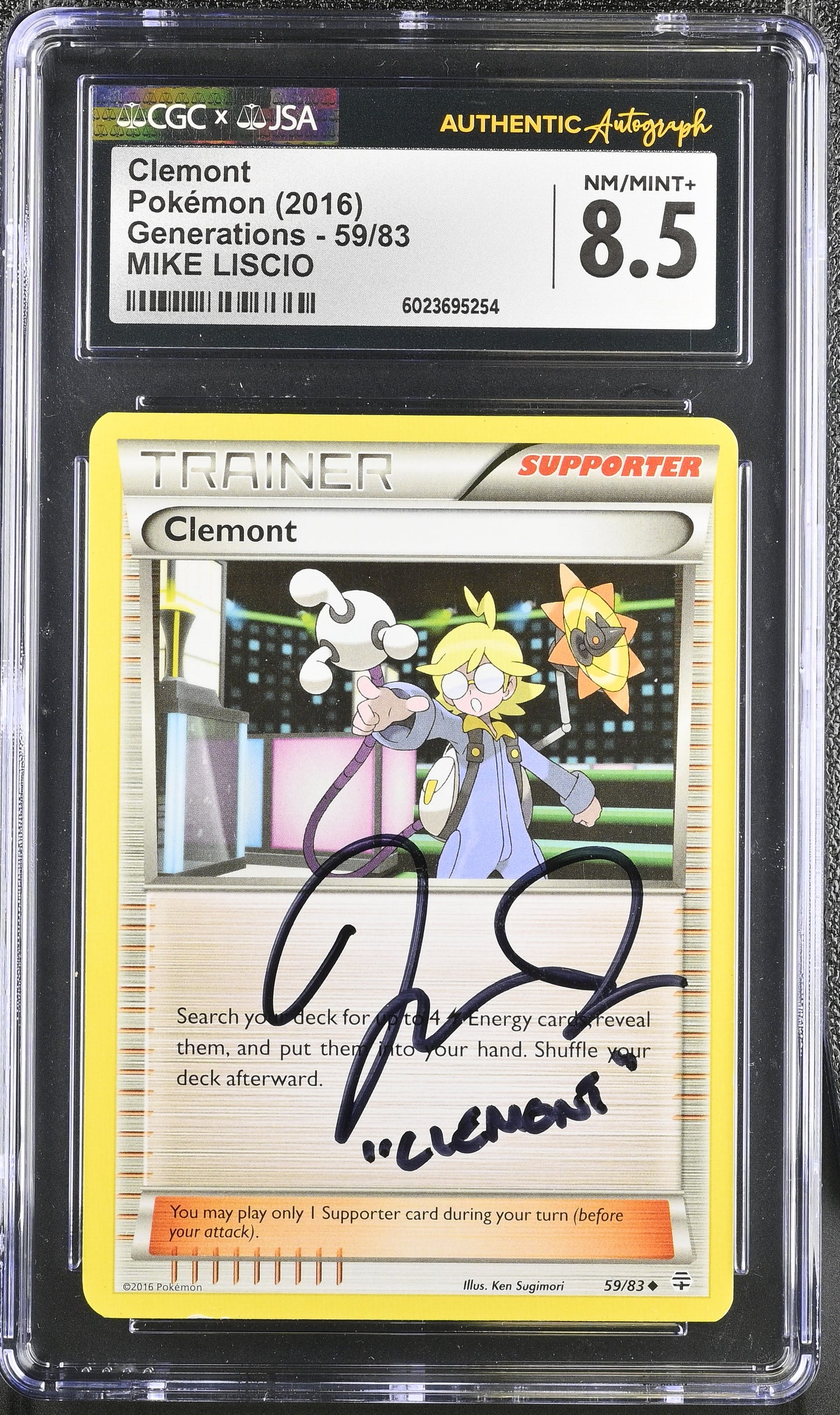 Mike Liscio Signed Clemont 2016 Generations #59 Inscribed "Clemont" (CGCxJSA 8.5) Autograph Graded CGC - Pokemon